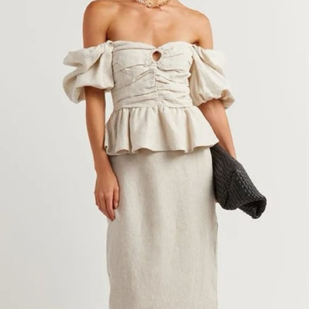 DISSH linen off the shoulder peplum blouse
